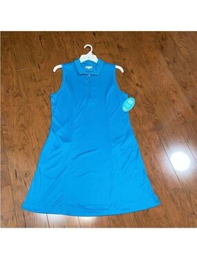 NWT Greg Norman Women's Golf Dress Sleevless Zipper Side Pockets Large Aqua Blue